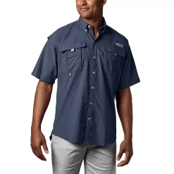 Men's Columbia PFG Bahama II Short Sleeve Woven Shirt -columbia shop 3842033 Collegiate Navy