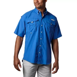 Men's Columbia PFG Bahama II Short Sleeve Woven Shirt -columbia shop 3842033 Vivid Blue