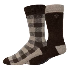 Men's Columbia Lifestyle Check Mate Medium Thermal 2-Pack Crew Socks -columbia shop 5766436 Brown